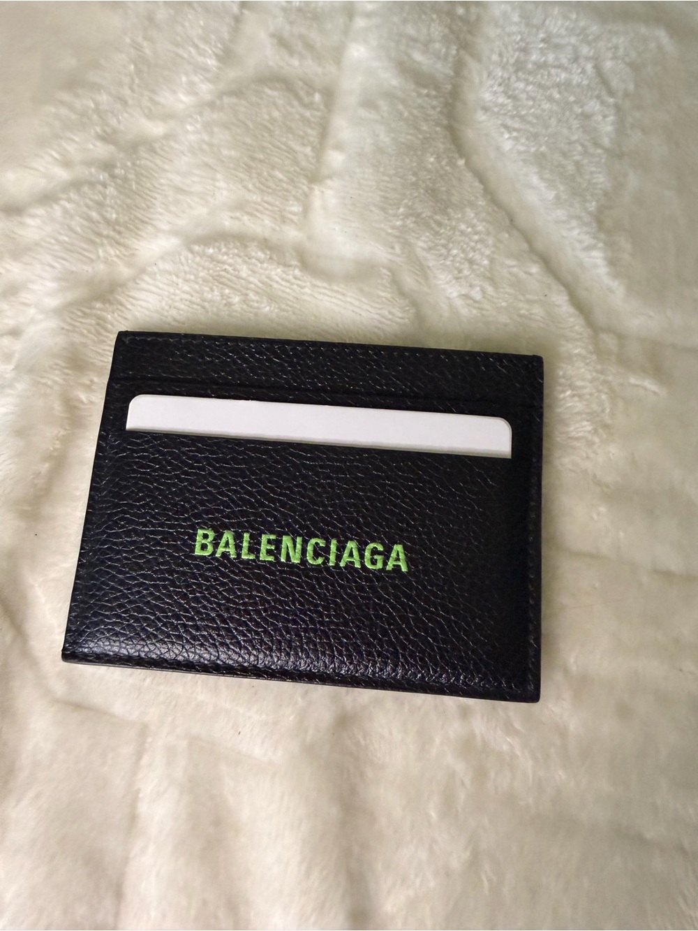 Balenciaga Black Leather Card Holder with Lime Green Logo - Picture 1 of 12